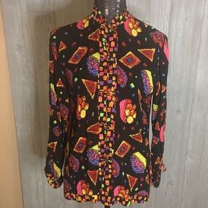 Key Lime Pie Black Printed Blouse Size S